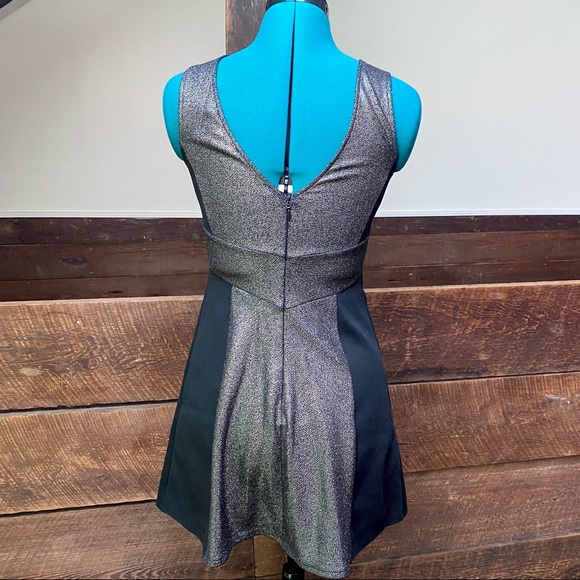 BCBGMaxAzria Joan of Arc Stretchy Skater Dress w/ Metallic Silver “Armor” Panels - Picture 7 of 10